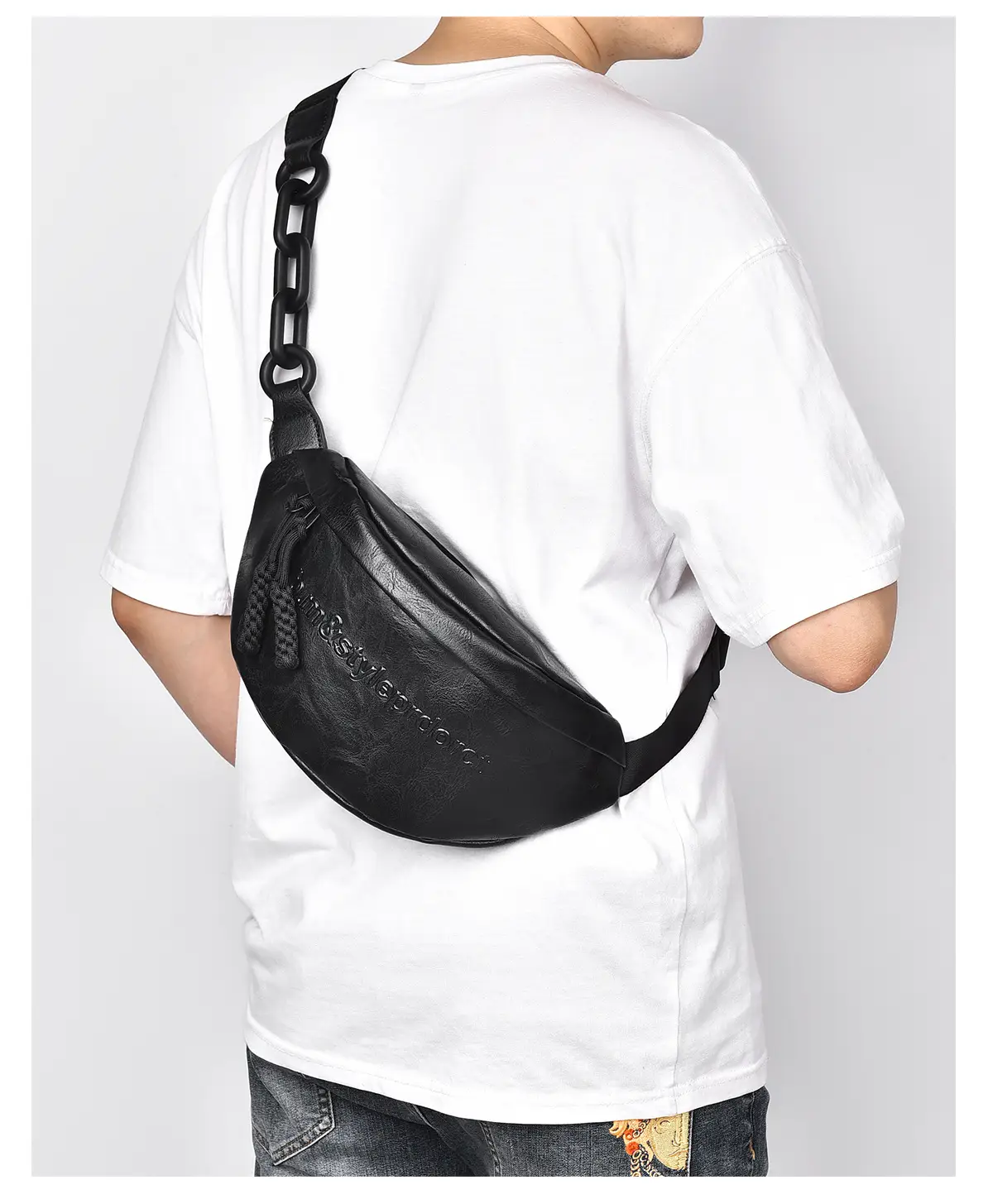 Women's Black Acrylic Waist Bag with Chain Strap — feature 18