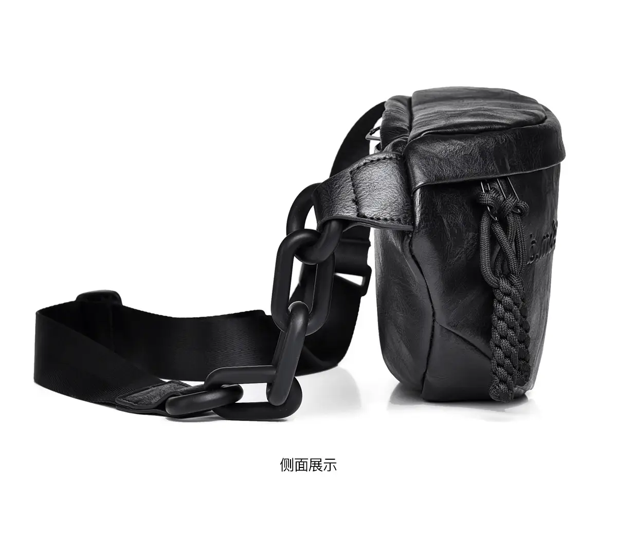 Women's Black Acrylic Waist Bag with Chain Strap — feature 21