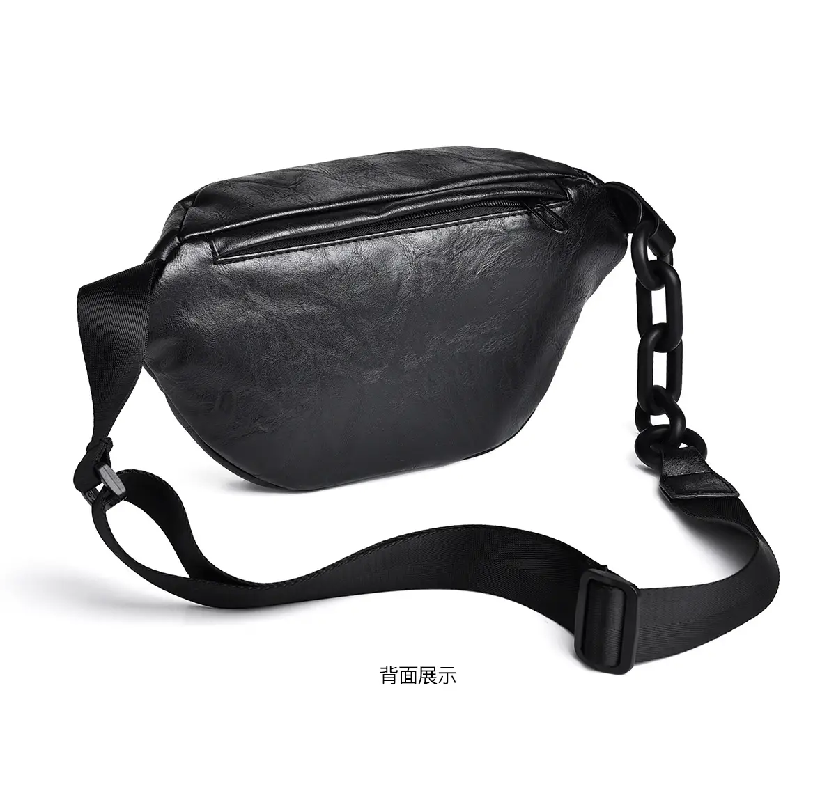 Women's Black Acrylic Waist Bag with Chain Strap — feature 22