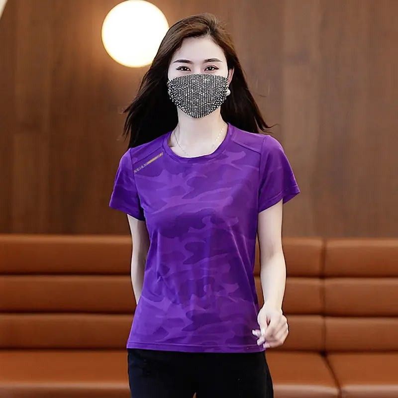 Women Black Printed T-Shirt Short Sleeve Stretch All Fit