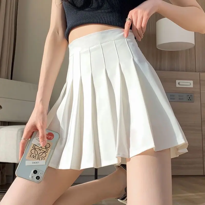 Women Pleated Skirt Grey High Waist A-Line Four Season