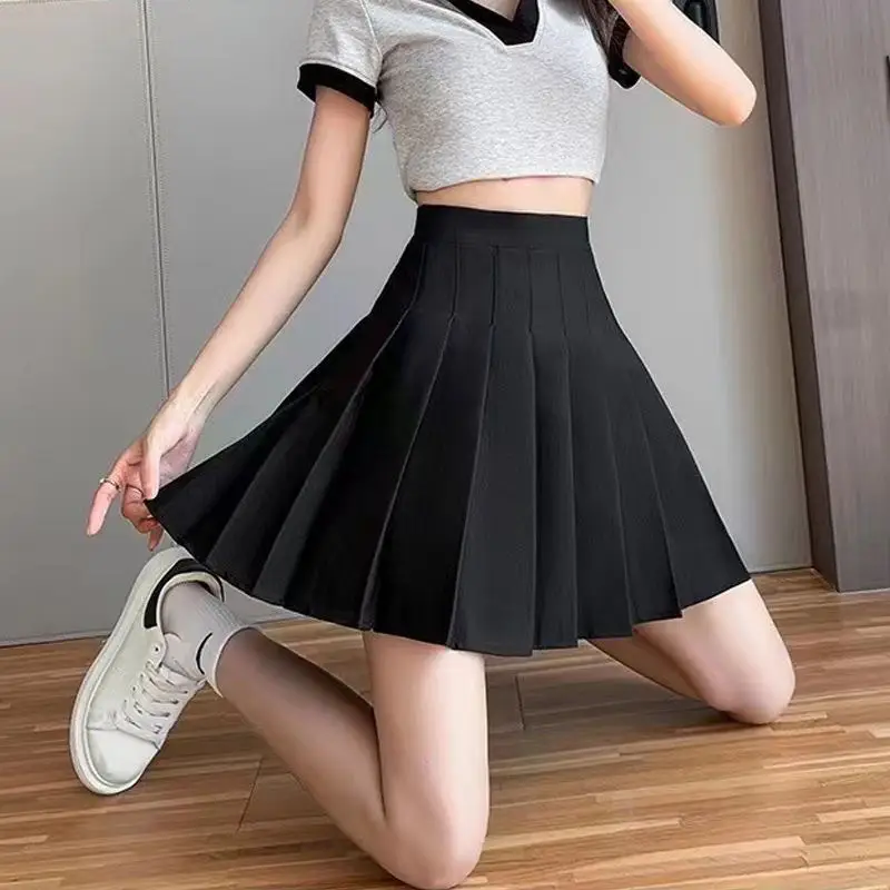 Women Pleated Skirt Grey High Waist A-Line Four Season — feature 2