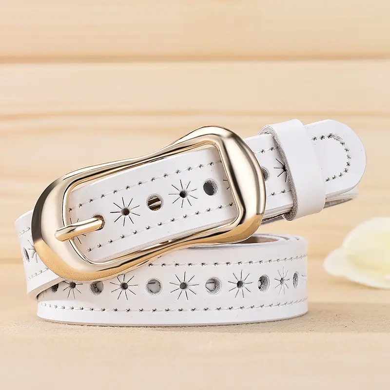 Women's White Hollow Buckle Leather Belt - Image 7