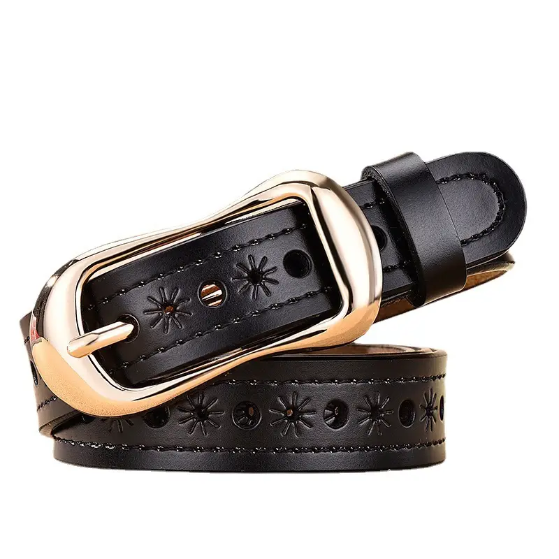 Women's White Hollow Buckle Leather Belt - Image 10