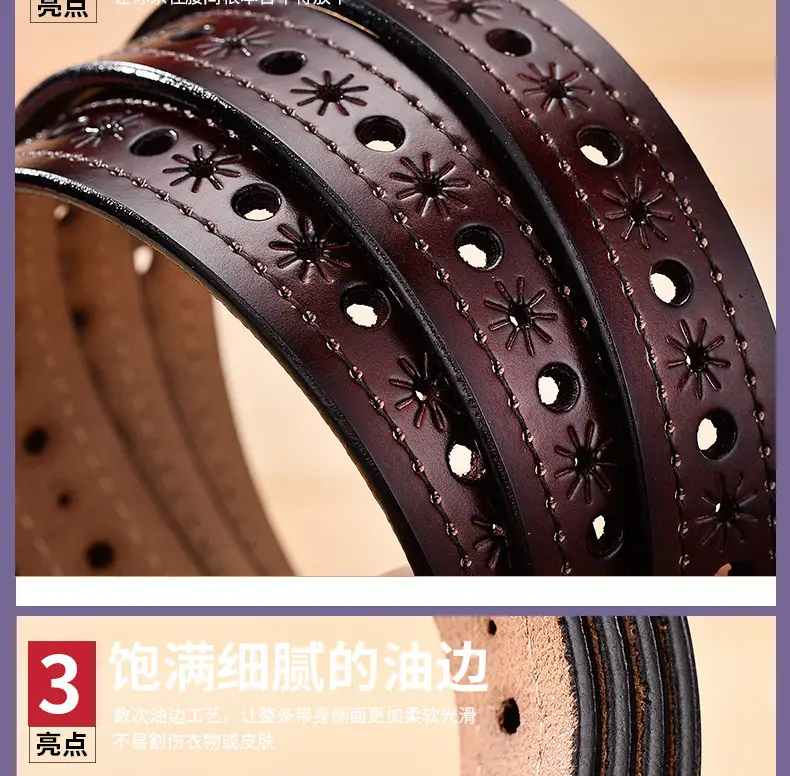 Women's White Hollow Buckle Leather Belt β feature 14