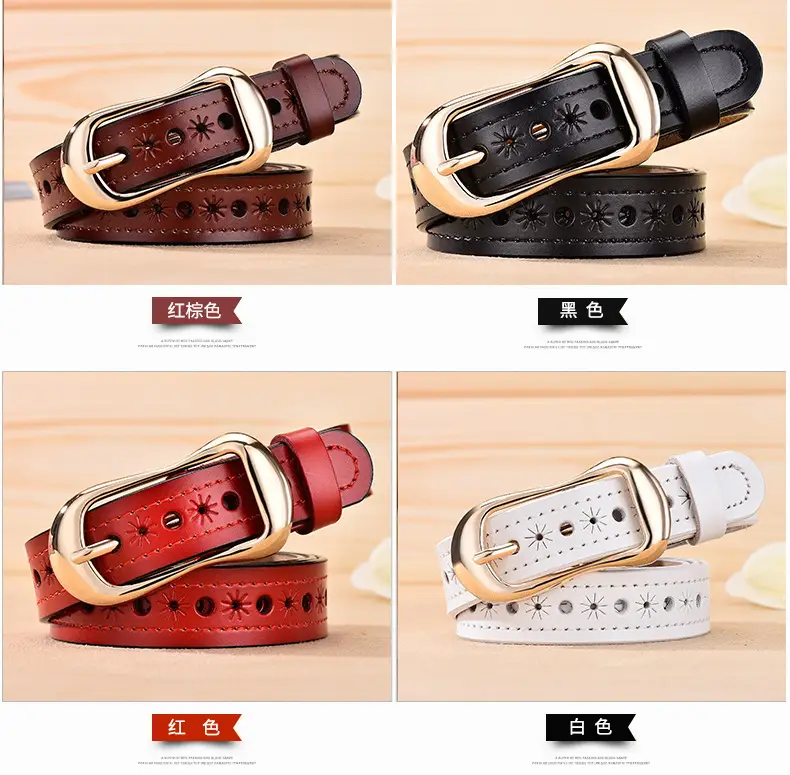Women's White Hollow Buckle Leather Belt β feature 18