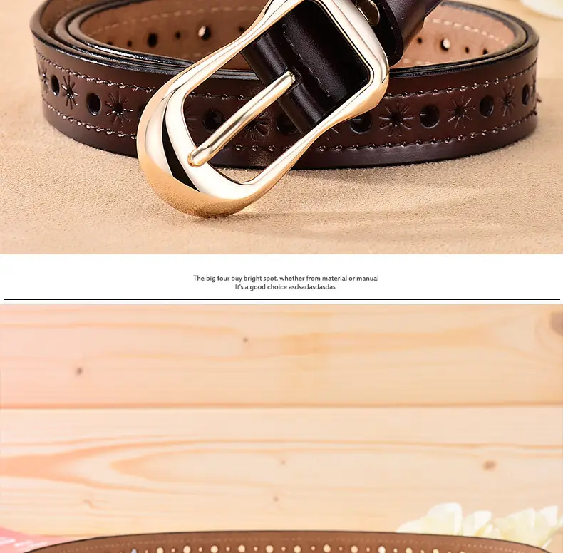 Women's White Hollow Buckle Leather Belt β feature 22