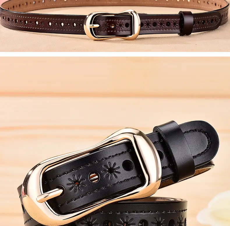 Women's White Hollow Buckle Leather Belt β feature 23