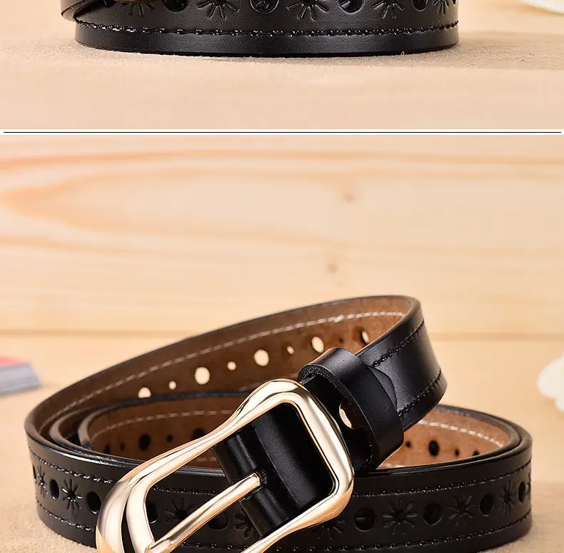 Women's White Hollow Buckle Leather Belt β feature 24