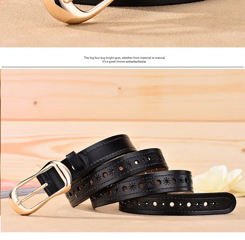 Women's White Hollow Buckle Leather Belt β feature 25