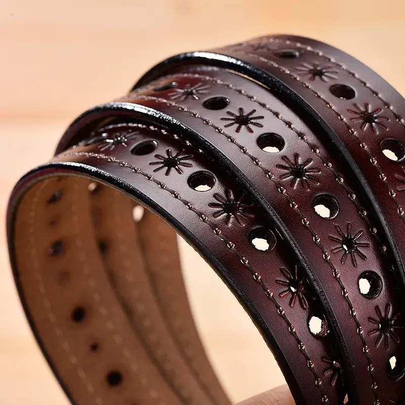 Women's White Hollow Buckle Leather Belt β feature 27