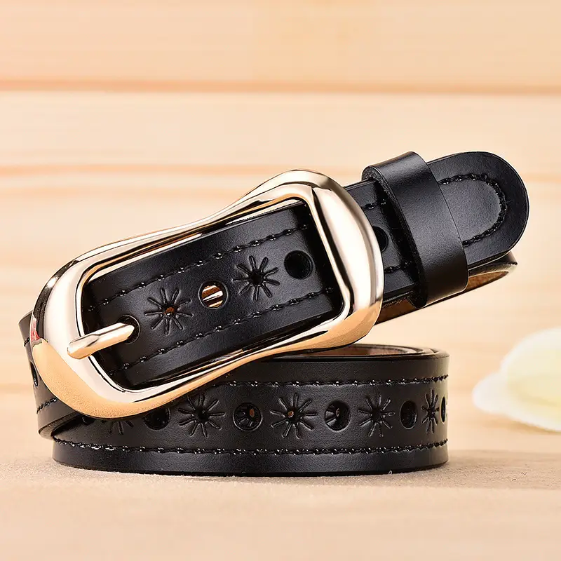 Women's White Hollow Buckle Leather Belt