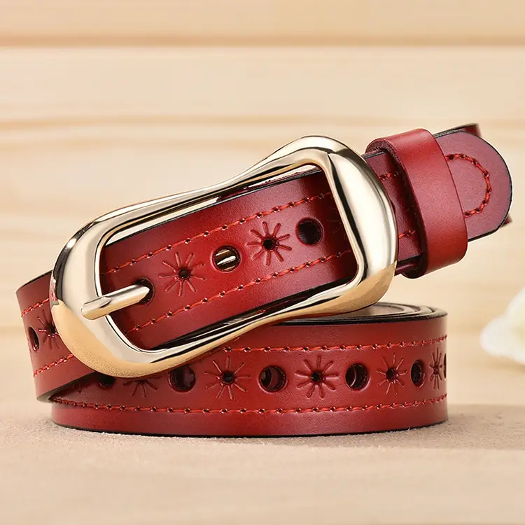 Women's White Hollow Buckle Leather Belt - Image 2