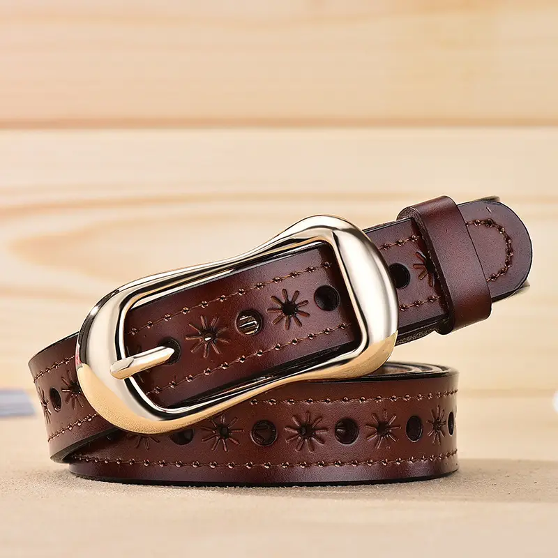 Women's White Hollow Buckle Leather Belt - Image 5