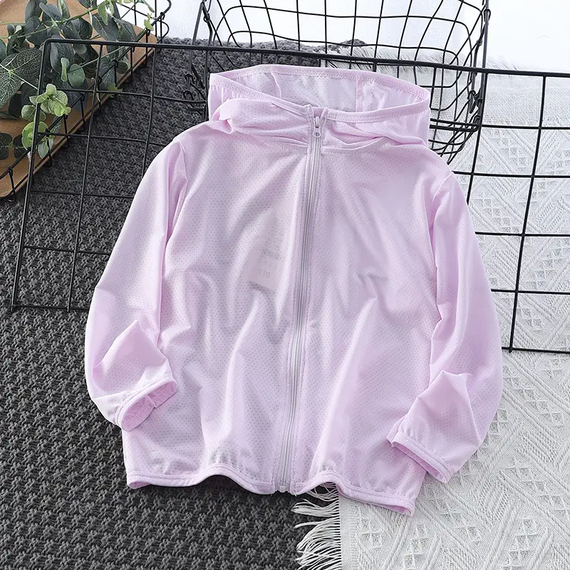 Hooded Striped Sunscreen Clothing for Kids Men Ice Silk Mesh - Image 3