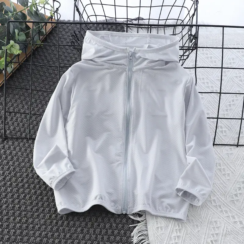 Hooded Striped Sunscreen Clothing for Kids Men Ice Silk Mesh - Image 4