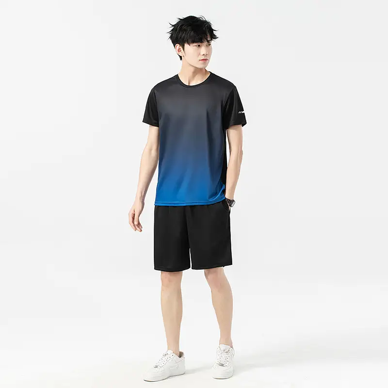 Men 2025 Summer Ice Silk Gradient Shorts Suit - Image 9