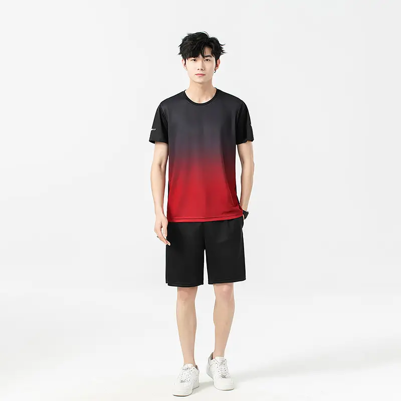 Men 2025 Summer Ice Silk Gradient Shorts Suit - Image 2