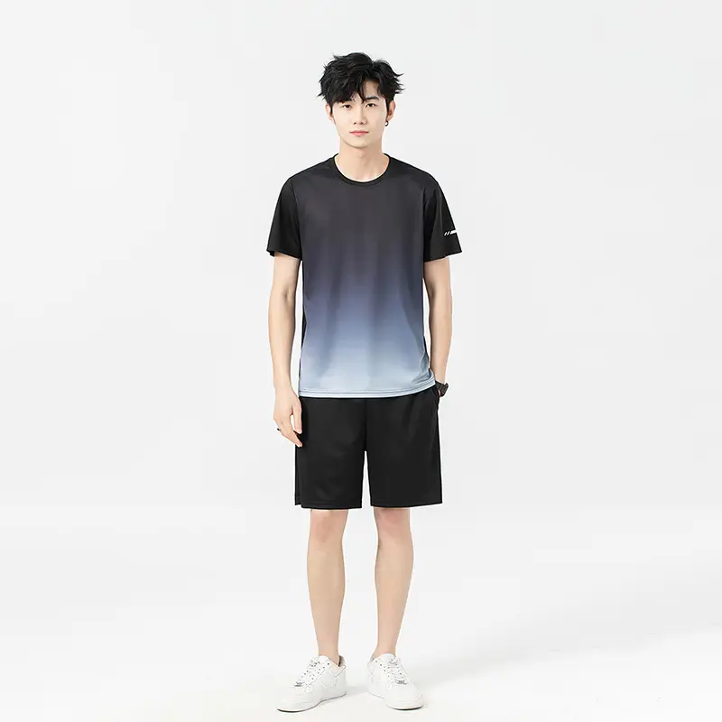 Men 2025 Summer Ice Silk Gradient Shorts Suit - Image 3