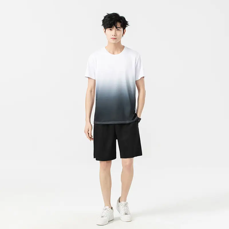 Men 2025 Summer Ice Silk Gradient Shorts Suit - Image 6