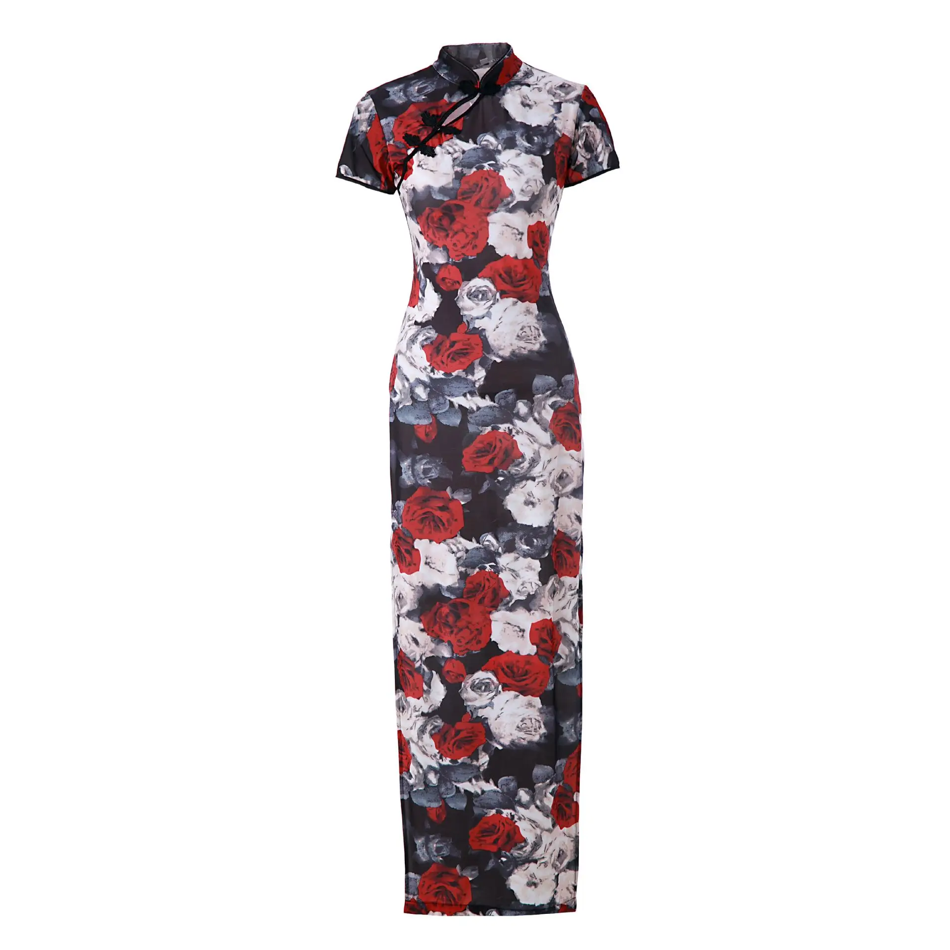 Retro Ethnic Cheongsam Dress 2023 Summer Green Floral - Image 16