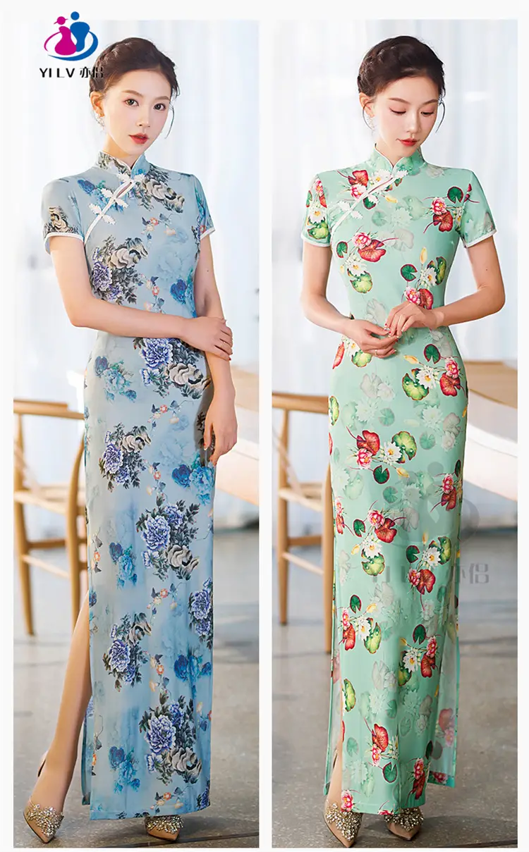 Retro Ethnic Cheongsam Dress 2023 Summer Green Floral — feature 15