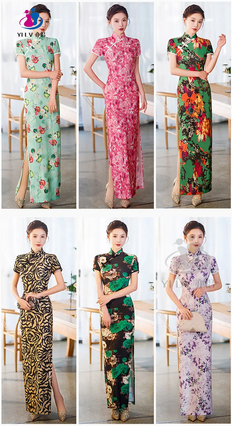 Retro Ethnic Cheongsam Dress 2023 Summer Green Floral — feature 9