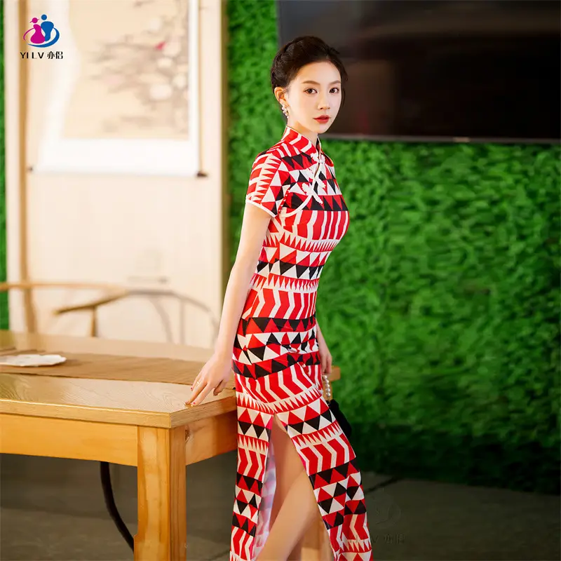 Retro Ethnic Cheongsam Dress 2023 Summer Green Floral - Image 3