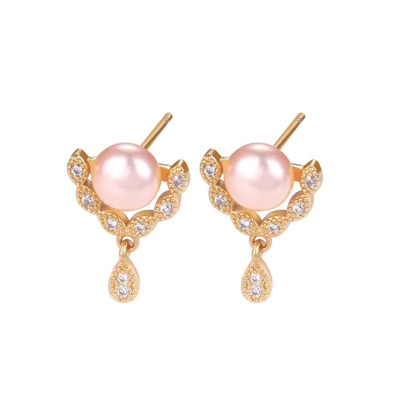 Natural Freshwater Pearl Triangular Zircon Earrings for Women - Image 9