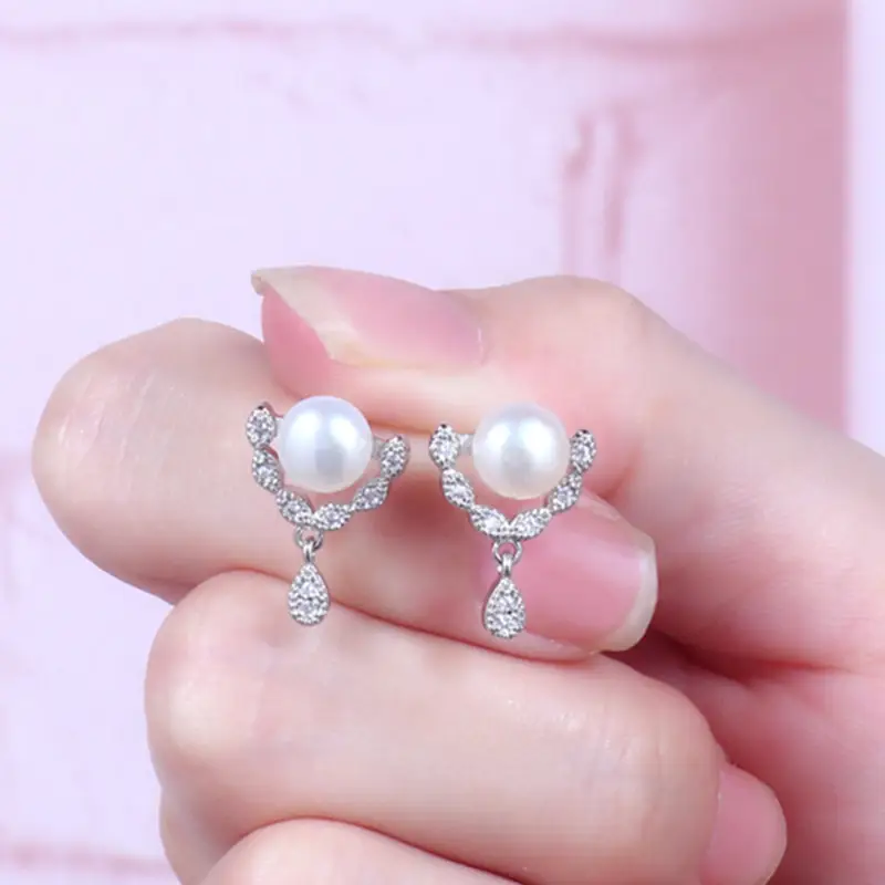 Natural Freshwater Pearl Triangular Zircon Earrings for Women — feature 10