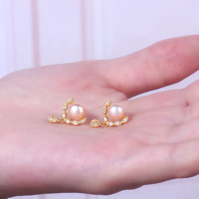 Natural Freshwater Pearl Triangular Zircon Earrings for Women — feature 11