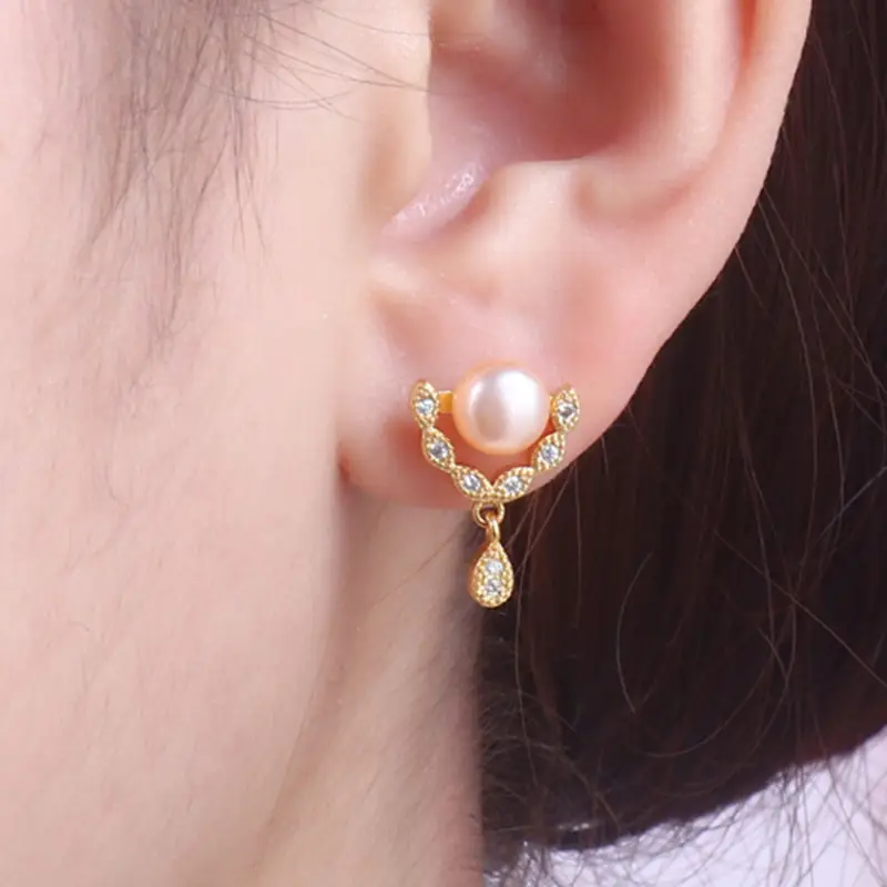 Natural Freshwater Pearl Triangular Zircon Earrings for Women — feature 4