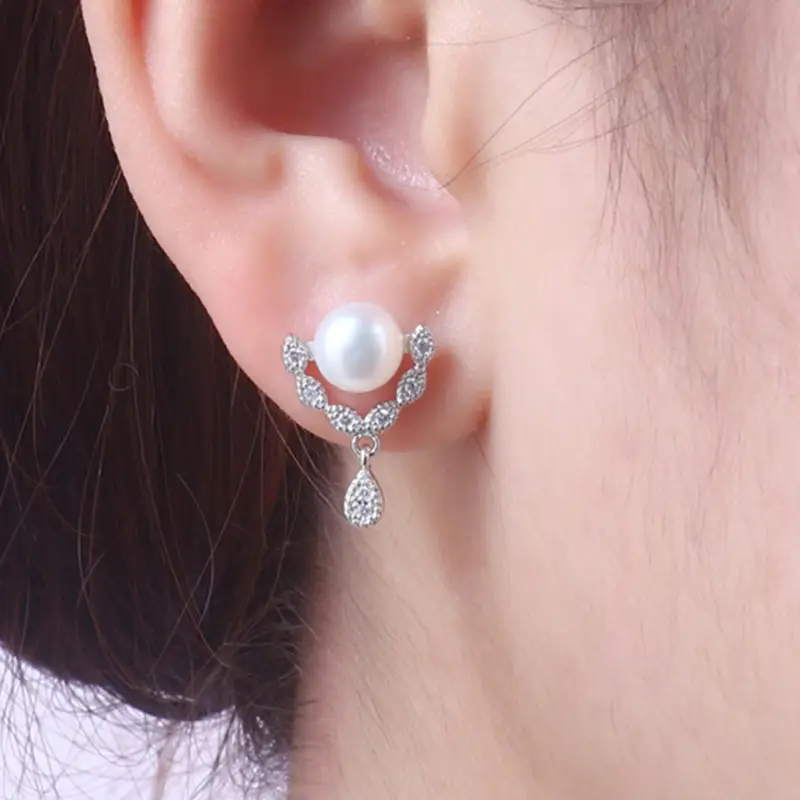 Natural Freshwater Pearl Triangular Zircon Earrings for Women — feature 5