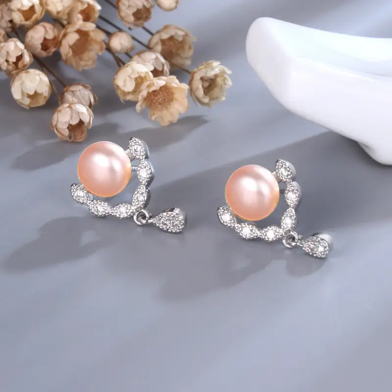 Natural Freshwater Pearl Triangular Zircon Earrings for Women — feature 9