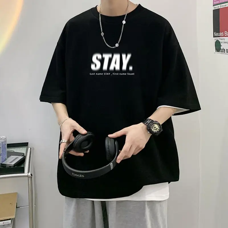 Pink Loose Fit Men's T-Shirt with Brand Letter Print - Image 16