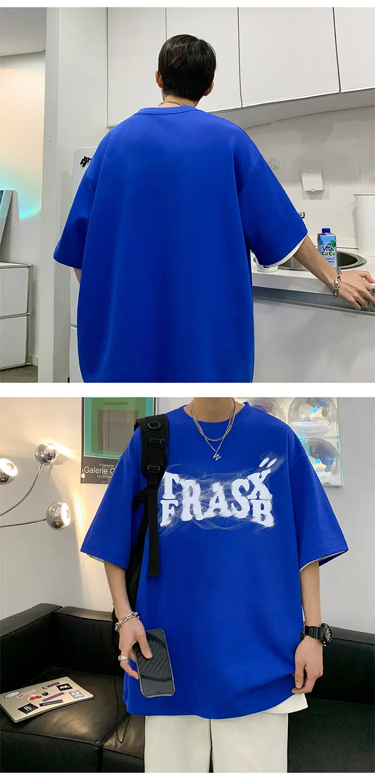 Pink Loose Fit Men's T-Shirt with Brand Letter Print — feature 12