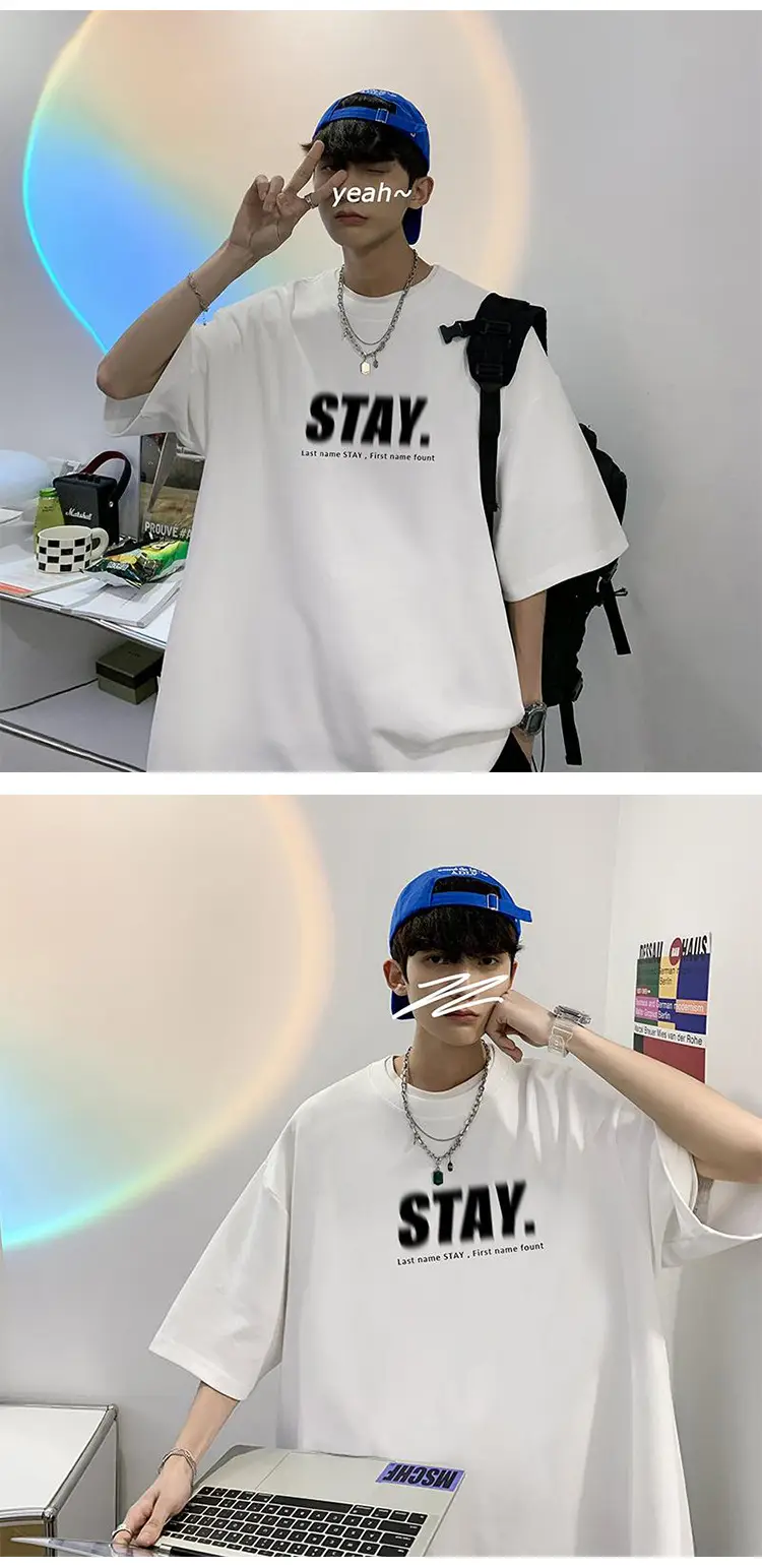 Pink Loose Fit Men's T-Shirt with Brand Letter Print — feature 13