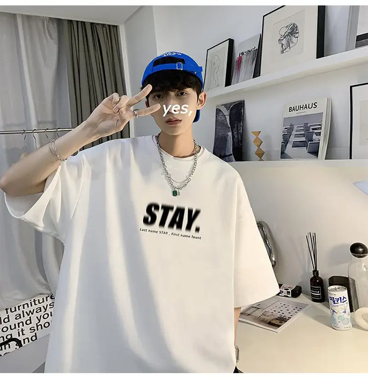 Pink Loose Fit Men's T-Shirt with Brand Letter Print — feature 14