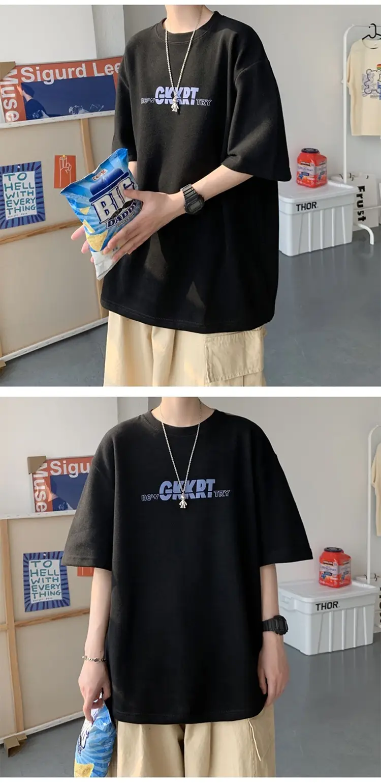 Pink Loose Fit Men's T-Shirt with Brand Letter Print — feature 17