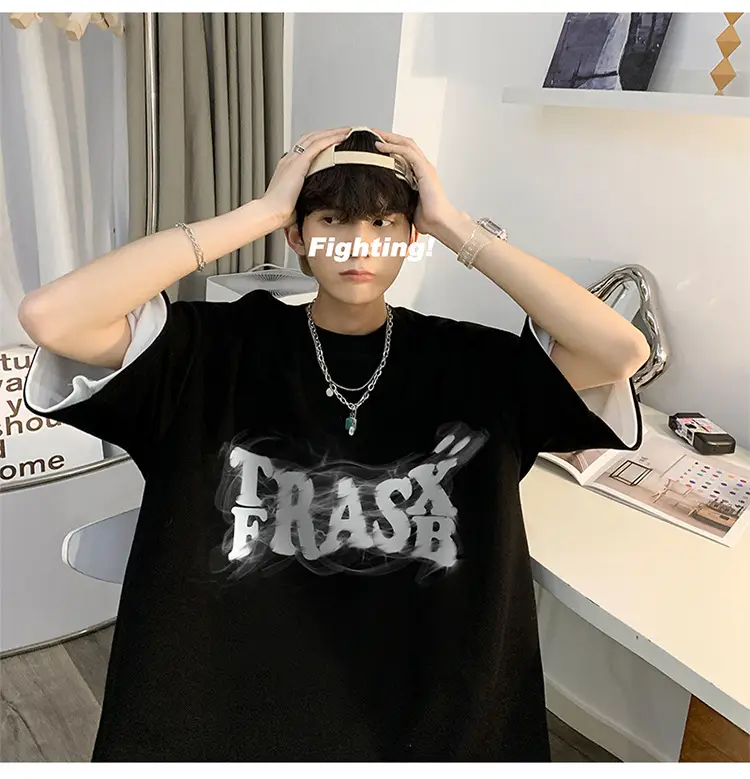 Pink Loose Fit Men's T-Shirt with Brand Letter Print — feature 4