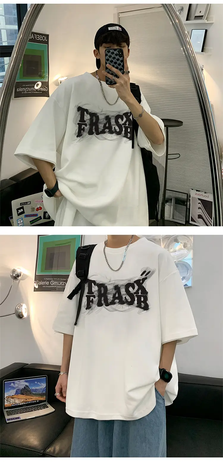 Pink Loose Fit Men's T-Shirt with Brand Letter Print — feature 5