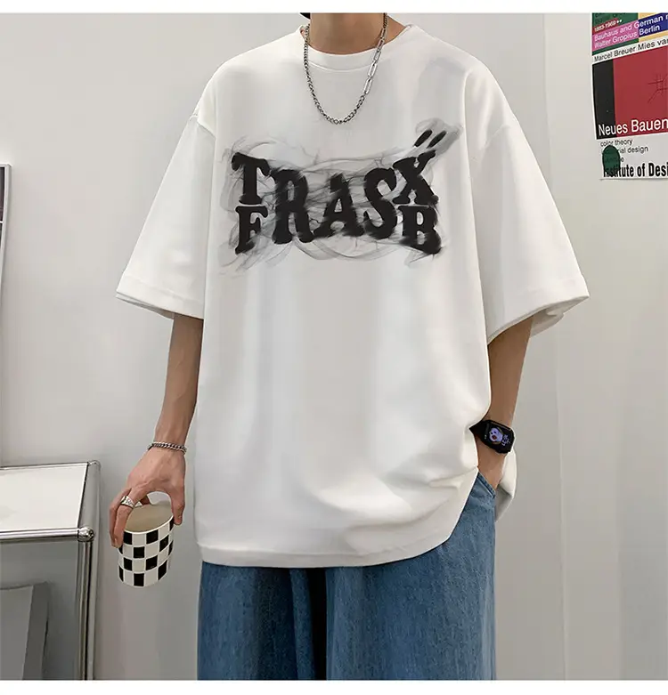 Pink Loose Fit Men's T-Shirt with Brand Letter Print — feature 7