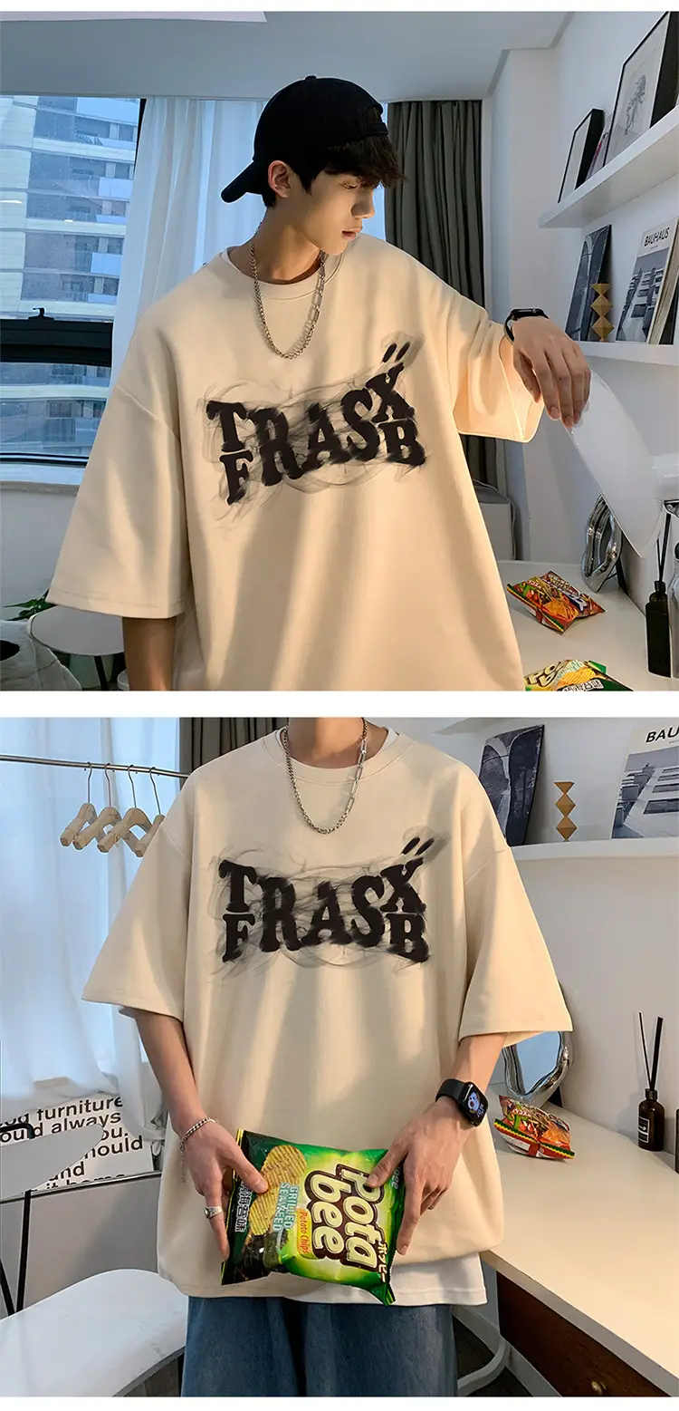 Pink Loose Fit Men's T-Shirt with Brand Letter Print — feature 8