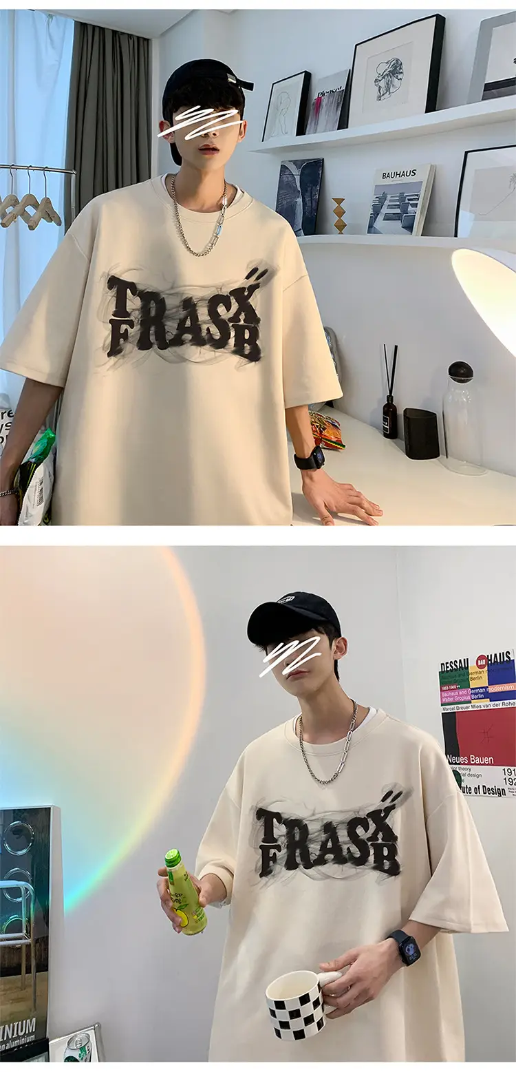 Pink Loose Fit Men's T-Shirt with Brand Letter Print — feature 9