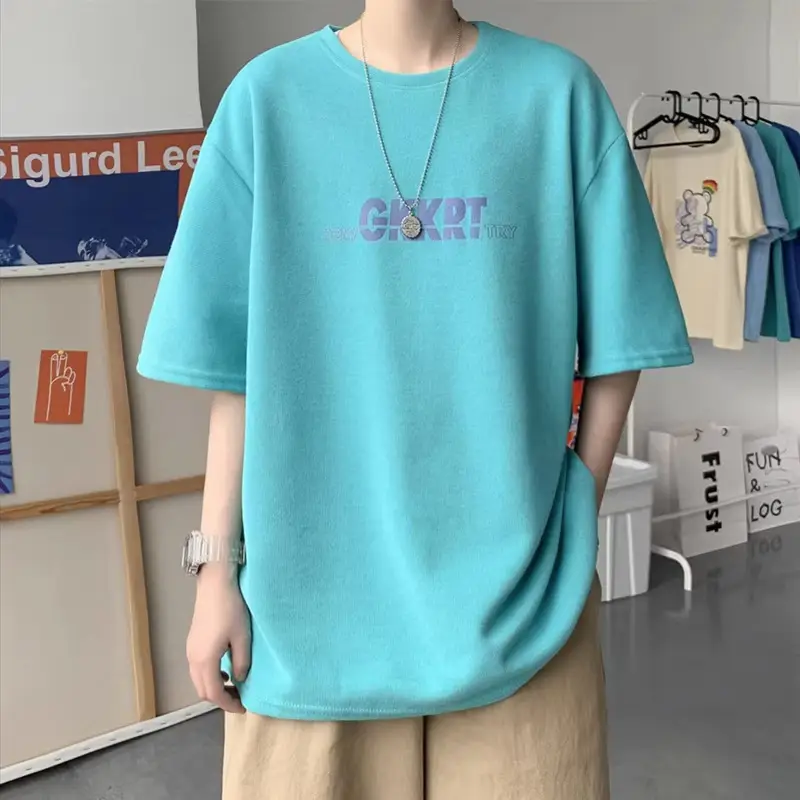 Pink Loose Fit Men's T-Shirt with Brand Letter Print - Image 12