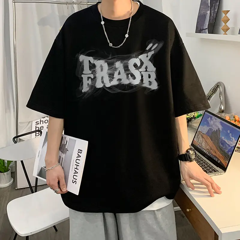 Pink Loose Fit Men's T-Shirt with Brand Letter Print - Image 2