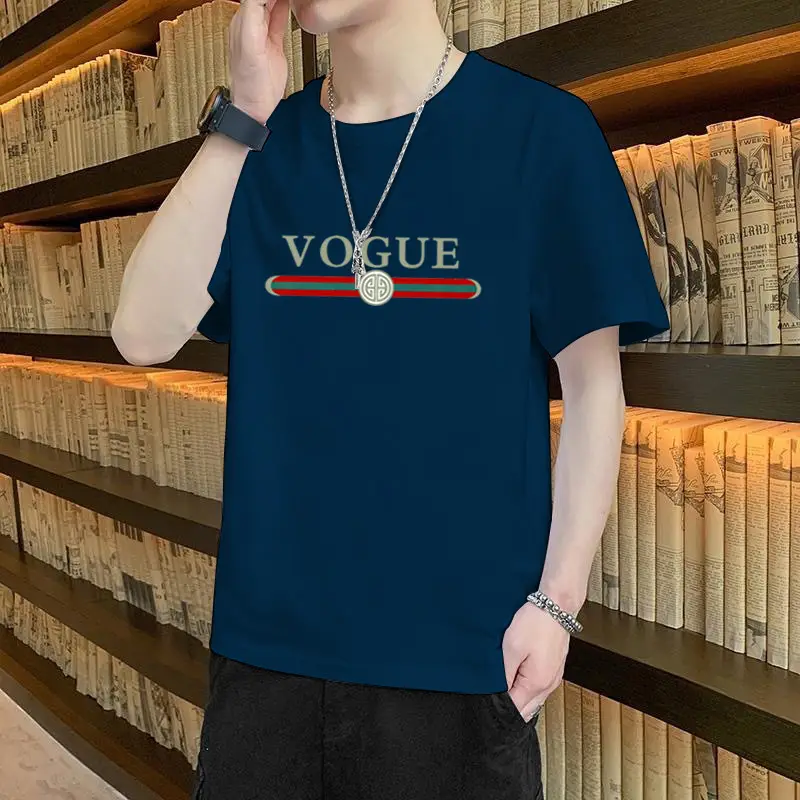 Men's Navy Blue Vogue Graphic T-Shirt Short Sleeve - Image 4