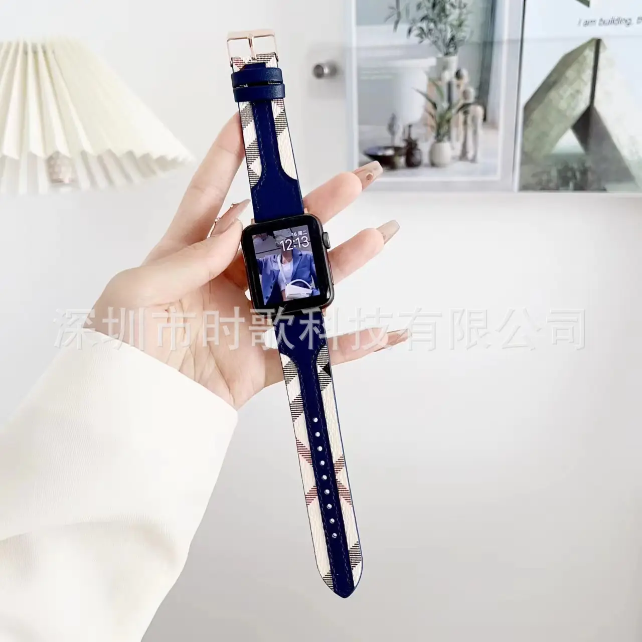 Apple Watch with Genuine Leather Blue Strap 49MM
