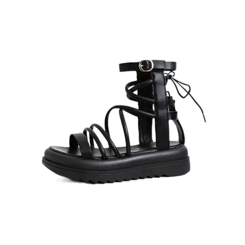 Black Mori Style Sandals with Round Toe & Platform Sole - Image 7