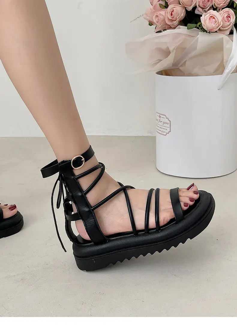 Black Mori Style Sandals with Round Toe & Platform Sole — feature 1